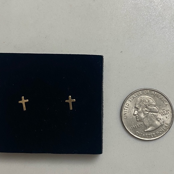 14 k Gold Cross Dainty Earrings - Picture 3 of 3